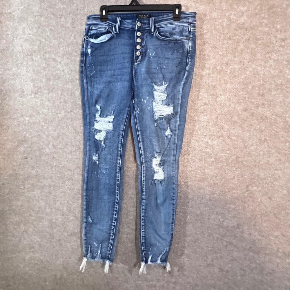 Judy Blue Skinny Jeans Womens 9 Distressed Button Fly Frayed Hem Casual Denim